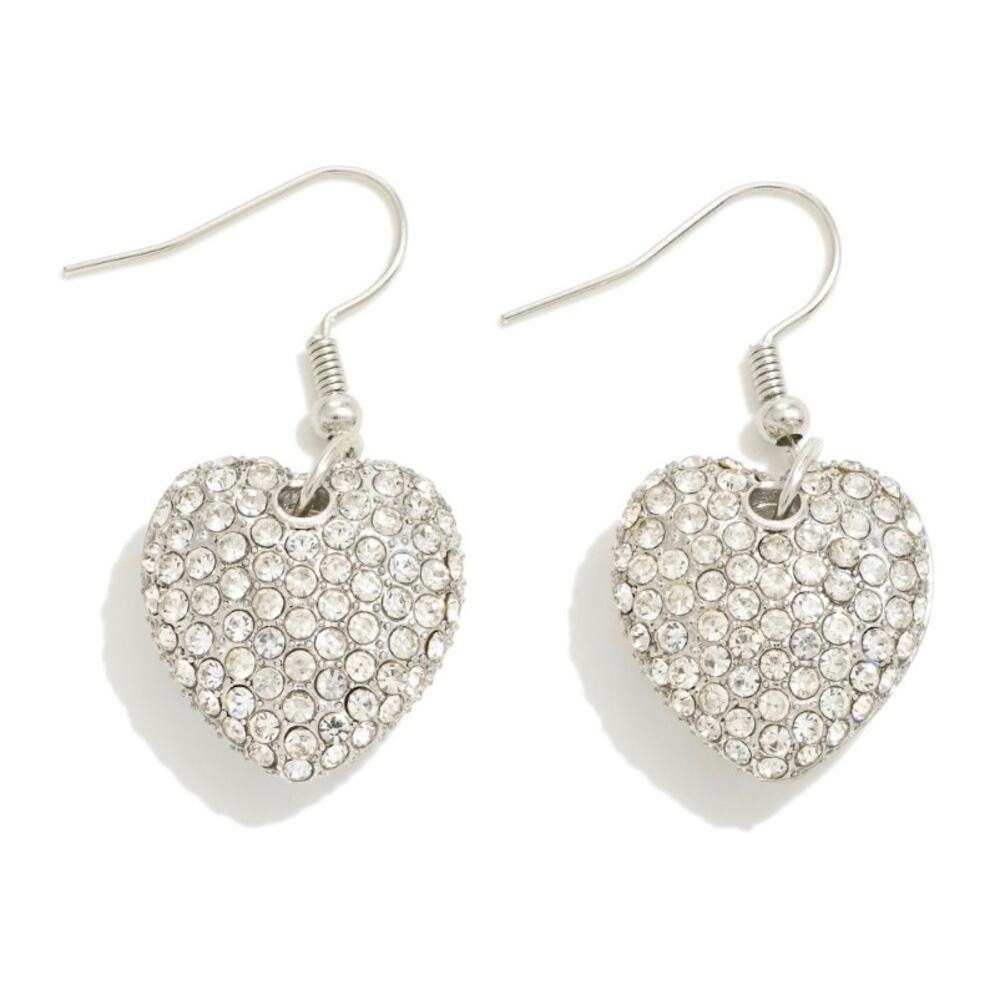 Pave Silver Rhinestone Drop Heart Earrings*NEW with Tags
